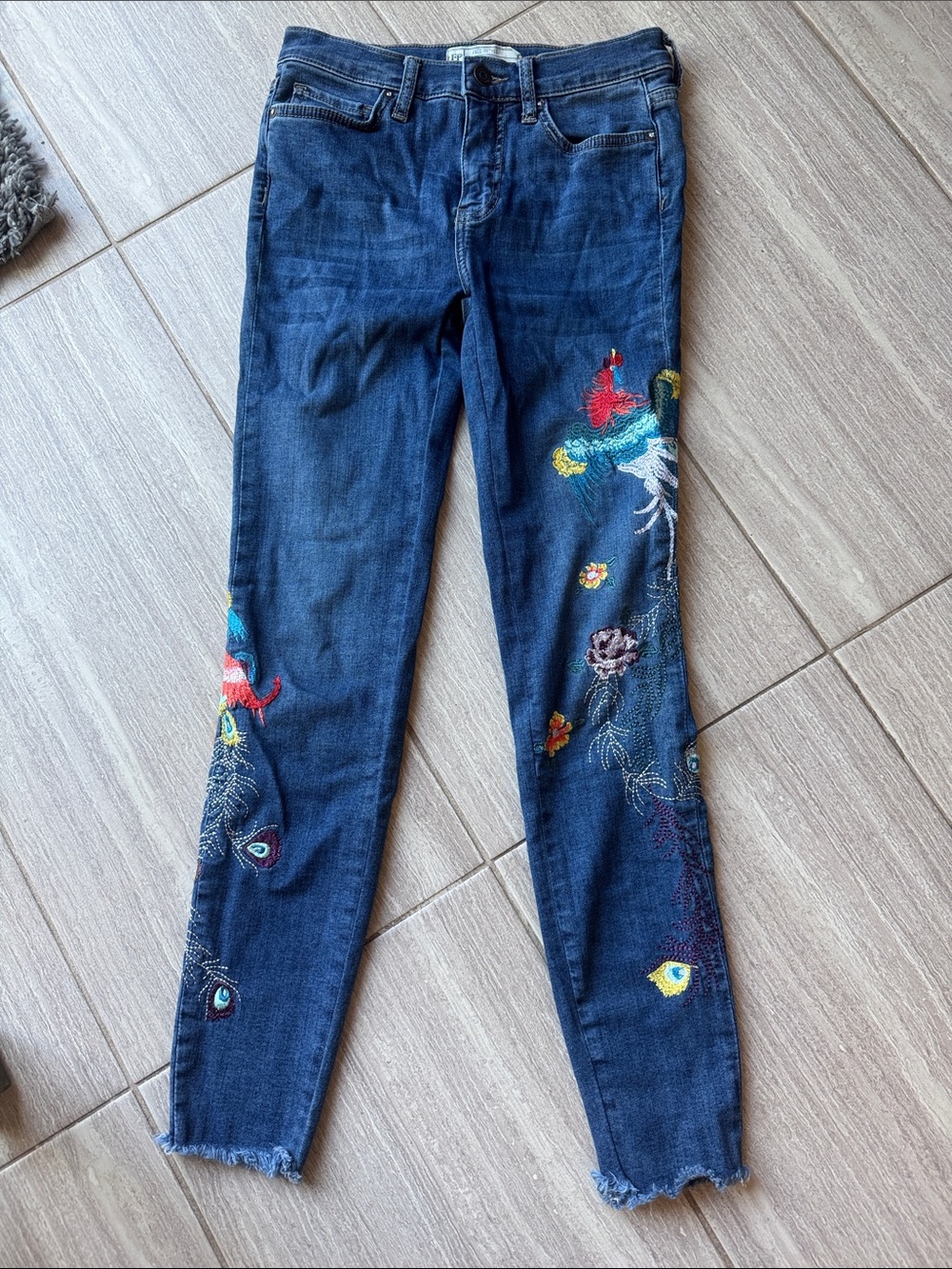 Free People Embroidered Dark Blue Women's Skinny Jeans
